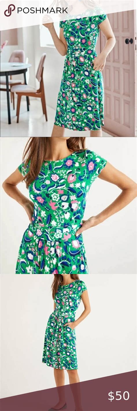 New Boden Amelie Jersey Dress Tropical Emerald Floral Print Size 6 Jersey Dress Clothes