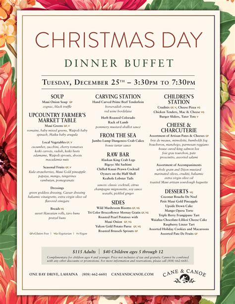 Montage Kapaluas Cane And Canoe Christmas Dinner Menu Menu Magazine