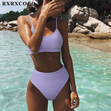 Rxrxcoco Swimwear Women Ribbed Bathing Suit Women Push Up Bikini