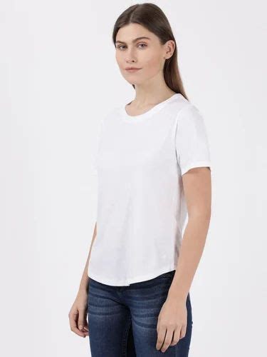 Half Sleeve Jockey Women Round Neck White Cotton T Shirt Casual Wear