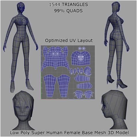 The Human Female Base Mesh Is Shown In Three Different Angles And It Looks Like They Are