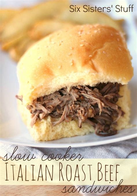 Slow Cooker Italian Roast Beef Sandwiches From