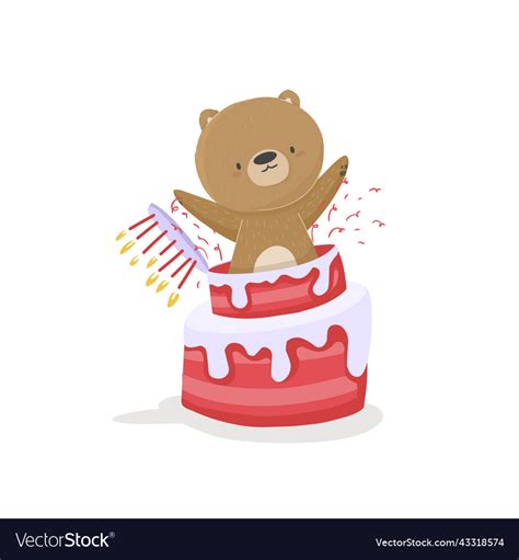 Happy birthday cartoon holiday bear jumps Vector Image