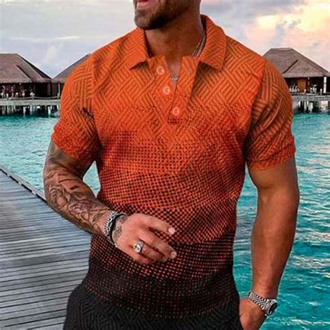 Short Sleeve Summer Shirts For Men Polo Shirts Buttons Colorblock Mens Tops