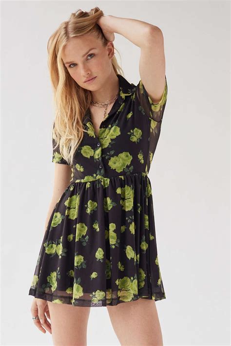 Urban Outfitters Uo Dottie Collared Mini Dress In Green Lyst Canada