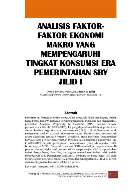 Pdf Analisis Faktor Faktor Ekonomi Makro Yang Mempengaruhi Tingkat