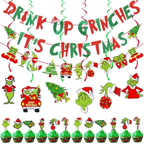 Buy Drink Up Grinches It S Christmas Banner Red Green Glitter Grinch