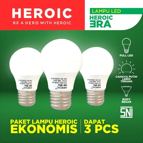 Jual PAKET LAMPU LED ISI 3 BOHLAM PUTIH BULB HEROIC ERA 5W 6 5W 8 5W