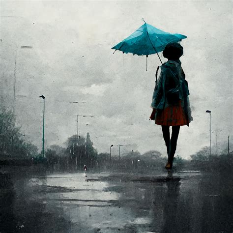 Lonely Girl In Rain Drawing