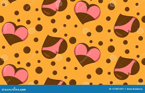 Seamless Pattern With Stylized Heart Icons With Underwear In Bikini And Boobs In Bra Good For