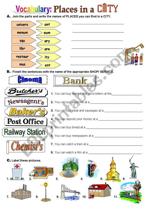 Places in a CITY - ESL worksheet by atlantis1971