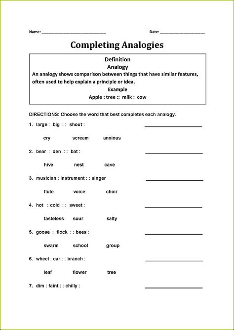 7th Grade Analogy Worksheets For Middle School Worksheet Resume Examples