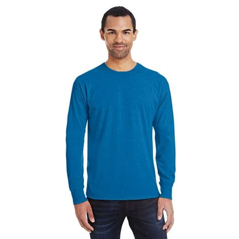 Mens 45 Oz 6040 Ringspun Cottonpolyester X Temp® Long Sleeve T Shirt Neon Bl Heather M