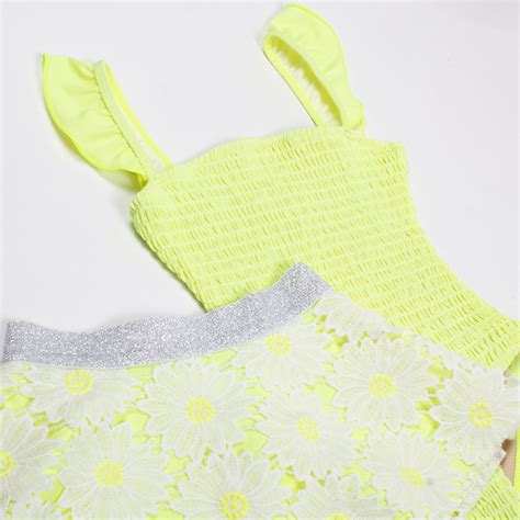 One Piece Smocked Ruffle Sleeve W Daisy Tutu Girls 6m 8 Citron Daisy Shade Critters