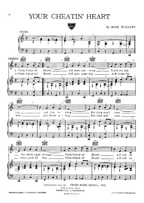 Hank Williams Your Cheatin Heart Sheet Music Pdf Free Score Download ★