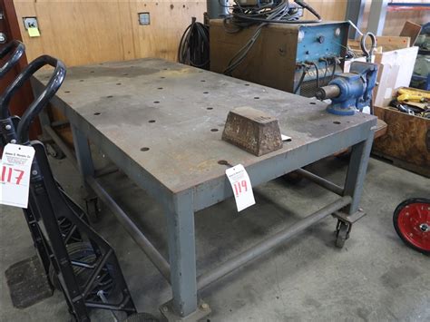 X X Steel Workbench On Casters Pipe Vise Crane