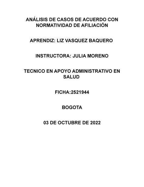 An Lisis De Casos De Acuerdo Con Normatividad De Afiliaci N An Lisis