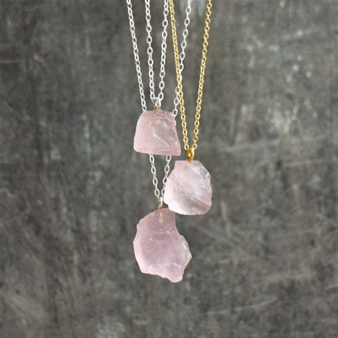 Rose Quartz Necklace Raw Rose Quartz Pendant Large Rose Etsy