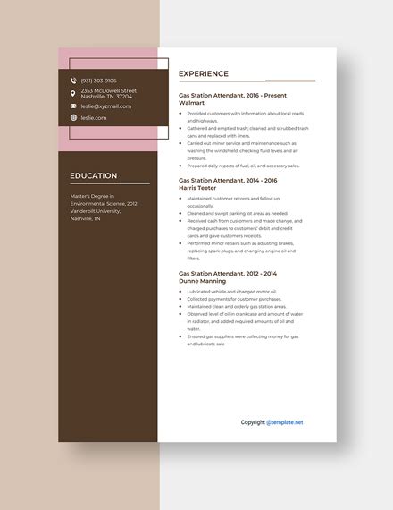 Gas Station Attendant Resume Template - Word, Apple Pages | Template.net