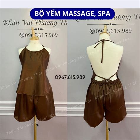 Set bộ yếm spa yếm massage dưỡng sinh quần đùi vải lụa cao cấp hàng