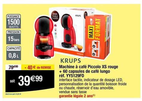 Promo Machine Caf Piccolo Xs Rouge Capsules De Caf Lungo