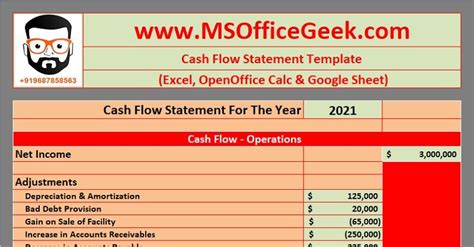 Ready To Use Cash Flow Statement Excel Template Msofficegeek