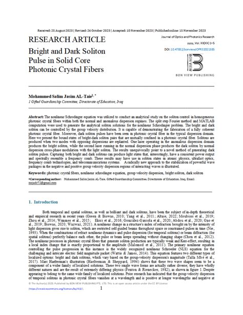 Pdf Bright And Dark Soliton Pulse In Solid Core Photonic Crystal Fibers