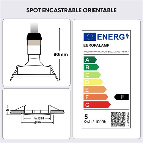 Lot Spots Encastrables Orientables Blancs Ampoules Gu Led W