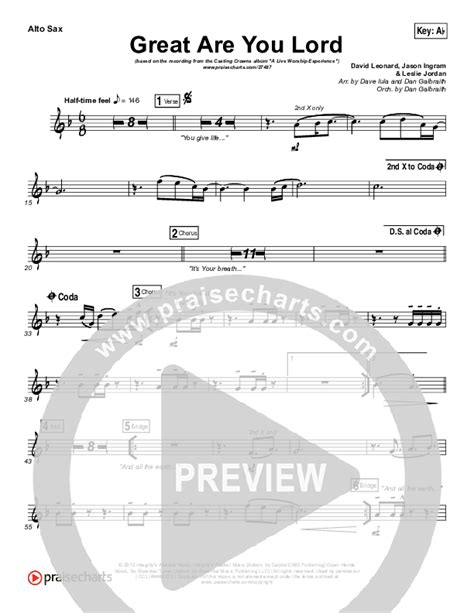 Great Are You Lord Alto Sax Sheet Music Pdf Casting Crowns Praisecharts