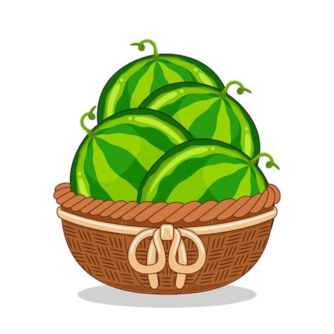 Premium Vector Watermelon Fruit In Basket Vector Illustration