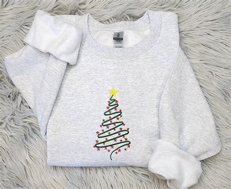 Embroidered Christmas Tree Sweatshirt Christmas Tree Embroidered Unisex