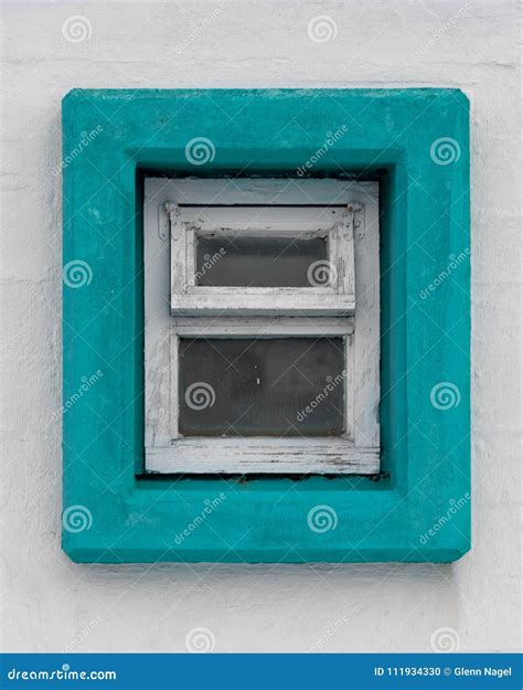 Turquoise Framed Window Stock Photo Image Of Surrounded 111934330