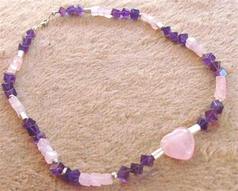 Edelsteinkette Bergkristall Amethyst Rosenquarz Altsilber