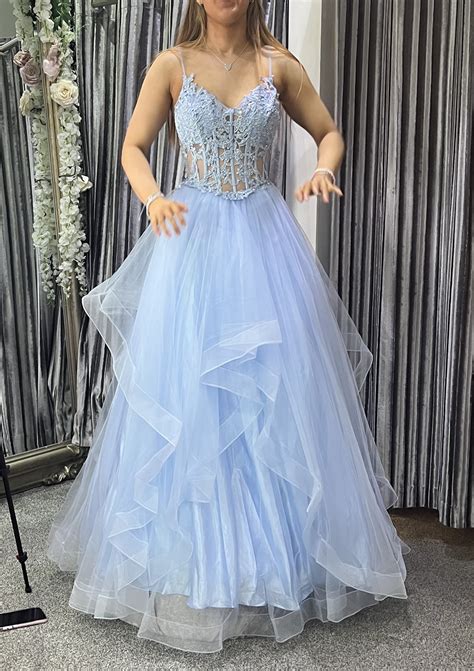 A Line V Neck Sleeveless Long Floor Length Tulle Charmeuse Prom Dress