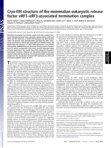 PDF Cryo EM Structure Of The Mammalian Eukaryotic Release Cryo EM