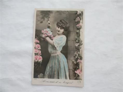 CARTE POSTALE ANCIENNE 1900 Cpa Fantaisie Jeune Femme Élégante Cœur