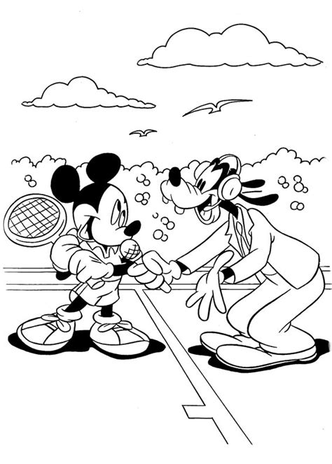 Desenho de Mickey e Pateta no jogo de tênis para colorir Tudodesenhos