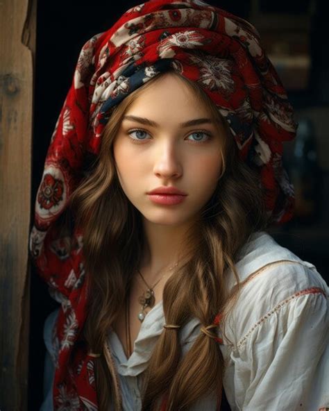 Une Belle Jeune Femme Aux Cheveux Longs Portant Un Foulard Vecteur