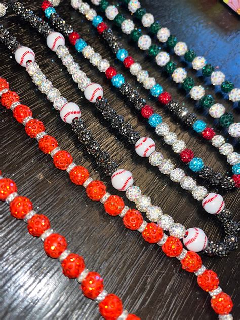 Custom Listing Baseball Beaded Necklace Rhinestone Ocean Bead Chain