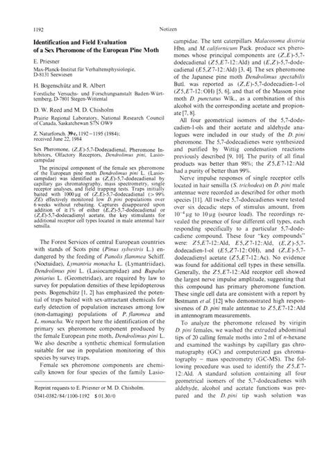 PDF Identification And Field Evaluation Of A Sex Pheromone Of The