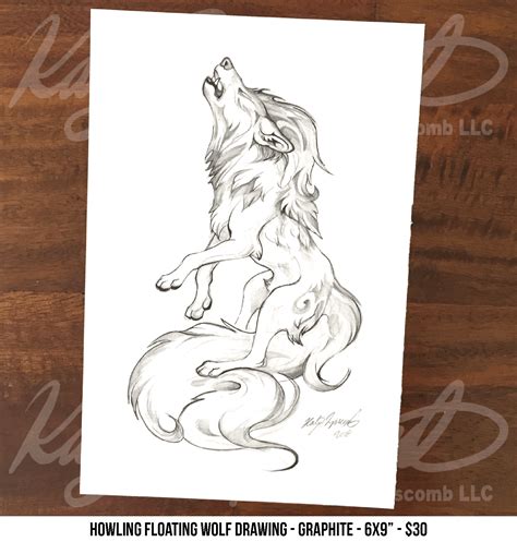 Howling Floating Wolf Original Drawing · Katy Lipscomb · Online Store Powered By Storenvy