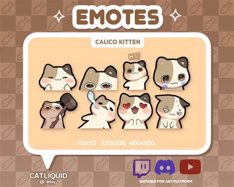 EMOTE BUNDLE 8 Cute Kawaii Chibi Calico Kitten Emote Pack For Streaming