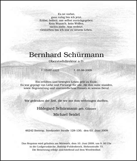 Traueranzeigen Von Bernhard Sch Rmann Trauer In Nrw De