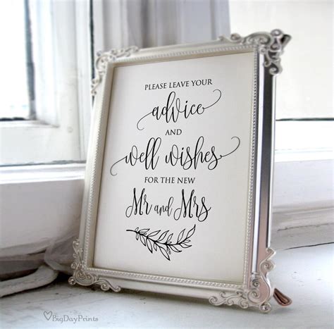 Please Leave Your Advice And Wishes For The New Mr And Mrs Wedding Wishing Well Sign Wedding