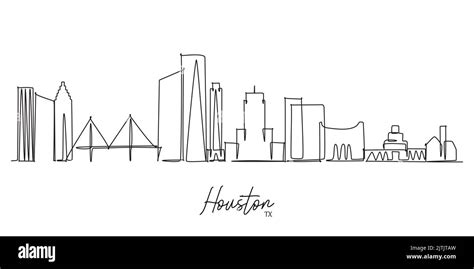 Disegno a linea continua singolo dello skyline della città di Houston