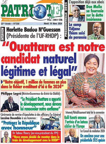 Titrologie De Le Patriote N Du Mardi Mars Abidjan Net