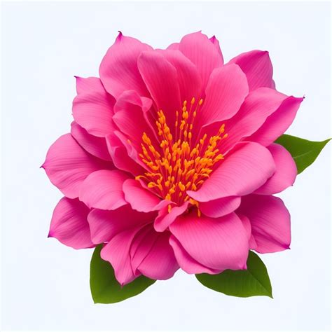 Premium AI Image A Bright Pink Flower With Yellow Stamens And Green