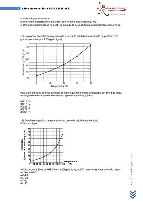 Exercicios Solubilidade - Lista de exercicios solubilidade | PDF | Chemistry | Science