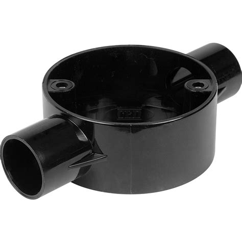 25mm PVC Conduit Box 2 Way Through Box Black | Toolstation