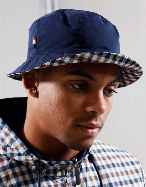 Aquascutum Reversible Bucket Hat Check Navy Terraces Menswear